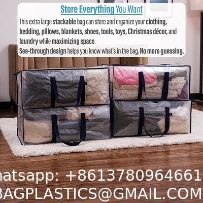Transparent Moving Storage Bags with Zippers, Foldable Heavy-Duty Tote for Space Saving, Alternative to Moving Boxes