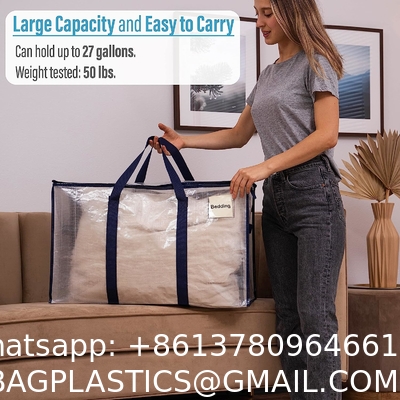 Transparent Moving Storage Bags with Zippers, Foldable Heavy-Duty Tote for Space Saving, Alternative to Moving Boxes