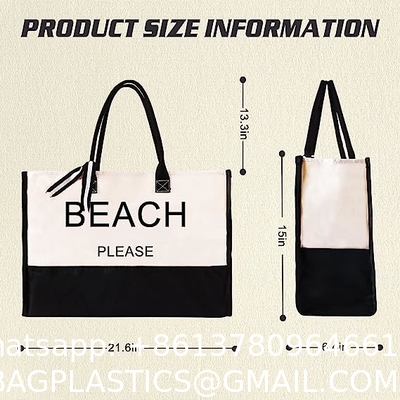 Extra Large Canvas Beach Bag With 2 Side Pockets for Beach, Travel, Cruise, Shopping, Ideal Gift for Women