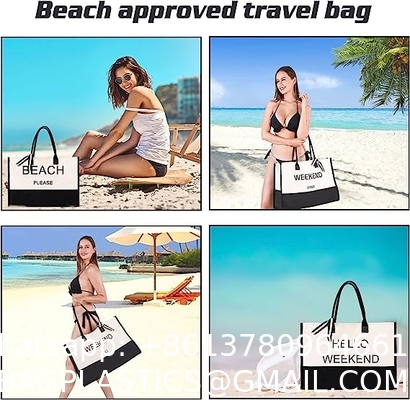 Extra Large Canvas Beach Bag With 2 Side Pockets for Beach, Travel, Cruise, Shopping, Ideal Gift for Women