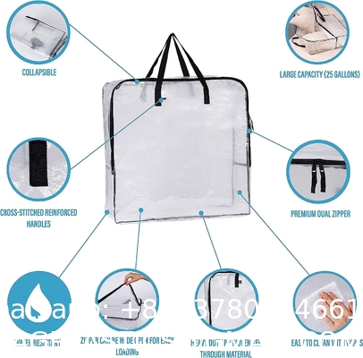 Over-Sized Clear Organizer Storage Bag Strong Handles Zippers for College, Moving Supplies, Christmas Decorations