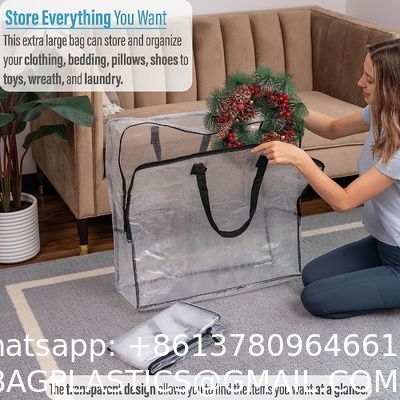 Over-Sized Clear Organizer Storage Bag Strong Handles Zippers for College, Moving Supplies, Christmas Decorations