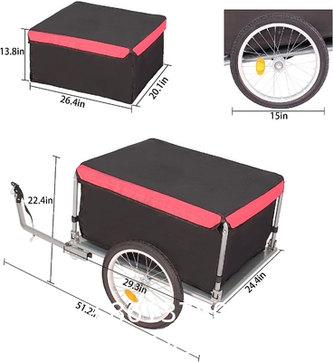 Bike Trailer Cargo Foldable Max Load, 2x16'' Inflatable Wheels, Aluminum Bicycle Cargo Trailer w/Hitch, for Lugg