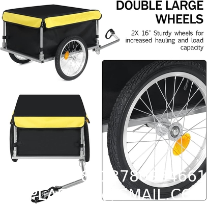 Bike Trailer Cargo Foldable Max Load, 2x16'' Inflatable Wheels, Aluminum Bicycle Cargo Trailer w/Hitch, for Lugg