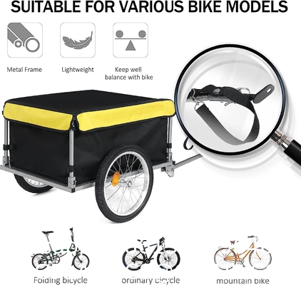 Bike Trailer Cargo Foldable Max Load, 2x16'' Inflatable Wheels, Aluminum Bicycle Cargo Trailer w/Hitch, for Lugg