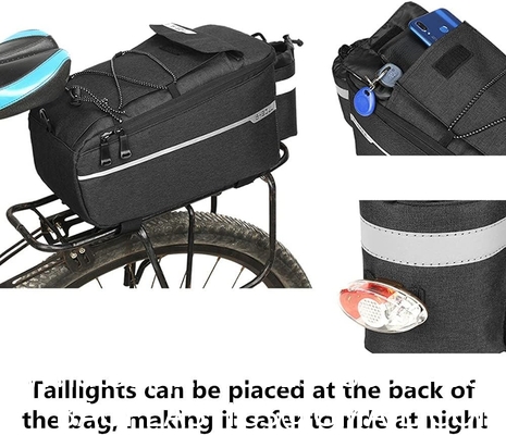Bike Rear Rack Bag 10L Insulated Bike Trunk Cooler Reflective Bicycle Rear Seat Cargo Bag Water Resistant Bike