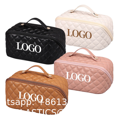Custom Pouch Luxury Beauty Waterproof Portable Pu Leather Makeup Bag For Girls Travel Cosmetic Bags With Logo Printed