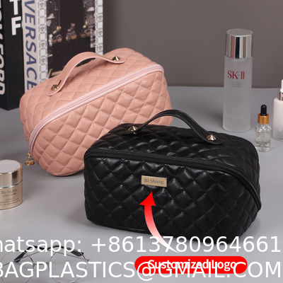 Custom Pouch Luxury Beauty Waterproof Portable Pu Leather Makeup Bag For Girls Travel Cosmetic Bags With Logo Printed
