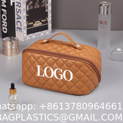 Custom Pouch Luxury Beauty Waterproof Portable Pu Leather Makeup Bag For Girls Travel Cosmetic Bags With Logo Printed