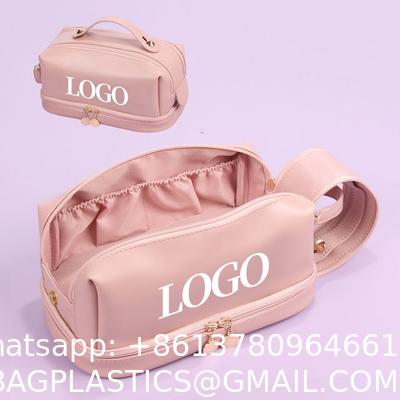 Customized New Arrival Luxury Portable Pu Large White Leather Travel Toiletry Storage Makeup Cosmetic Bags With Logo
