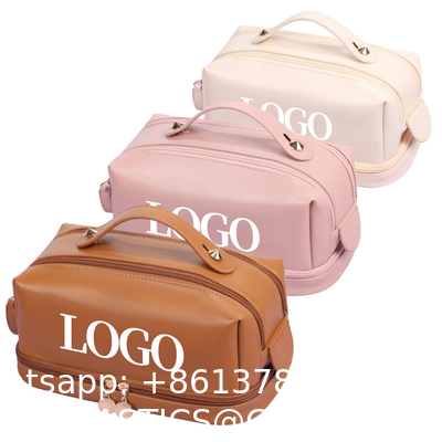 Customized New Arrival Luxury Portable Pu Large White Leather Travel Toiletry Storage Makeup Cosmetic Bags With Logo