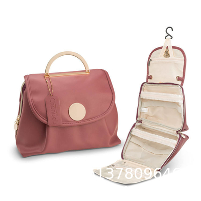 Custom Logo Foldable Portable Storage Pink Cosmetic Bags Makeup Organizer Travel Hanging Toiletry Bag