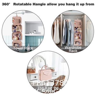 Custom Logo Foldable Portable Storage Pink Cosmetic Bags Makeup Organizer Travel Hanging Toiletry Bag