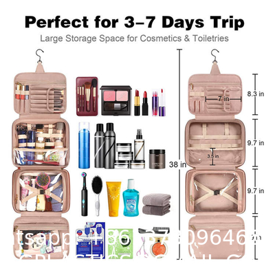 Custom Logo Foldable Portable Storage Pink Cosmetic Bags Makeup Organizer Travel Hanging Toiletry Bag
