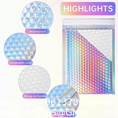 Biodegradable Compostable Shipping Packaging Holographic Metallic Poly Bubble Mailer Padded Envelope