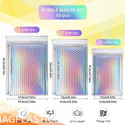Biodegradable Compostable Shipping Packaging Holographic Metallic Poly Bubble Mailer Padded Envelope