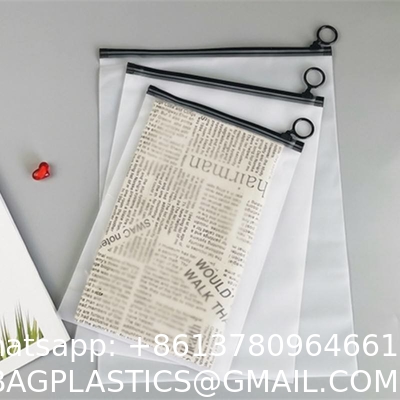 Custom Personalized Printed Logo Eve Slider Matte Frosted Zip Lock Clothing Packaging Plastic Bags With Black Zipper