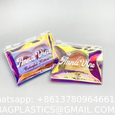 Customized Brand Logo Colorful PVC Bag Eye Shadow Jewelry Cosmetic Make up Bag With Zipper Holographic PVC Bag