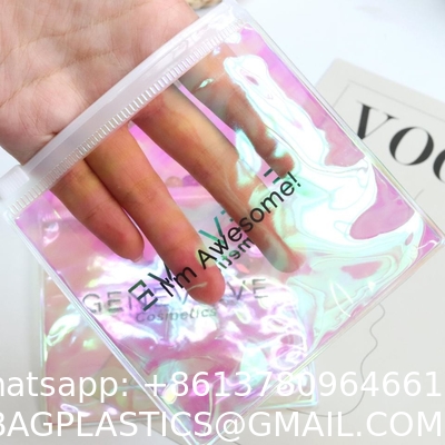 Customized Brand Logo Colorful PVC Bag Eye Shadow Jewelry Cosmetic Make up Bag With Zipper Holographic PVC Bag