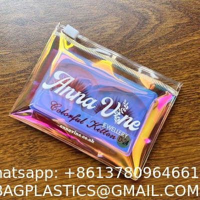 Customized Brand Logo Colorful PVC Bag Eye Shadow Jewelry Cosmetic Make up Bag With Zipper Holographic PVC Bag