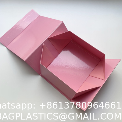 Custom Luxury Glossy Pink Package Folding Paper Box Magnetic Foldable Gift Box With Magnetic Lid