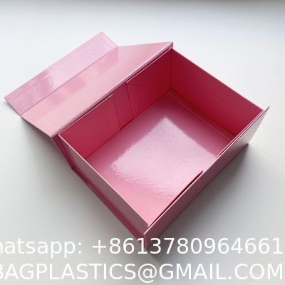 Custom Luxury Glossy Pink Package Folding Paper Box Magnetic Foldable Gift Box With Magnetic Lid