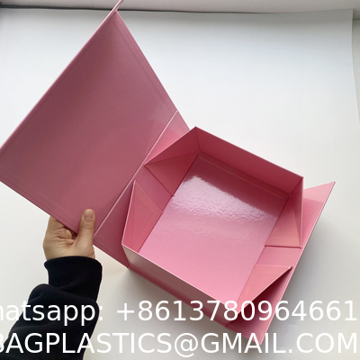 Custom Luxury Glossy Pink Package Folding Paper Box Magnetic Foldable Gift Box With Magnetic Lid