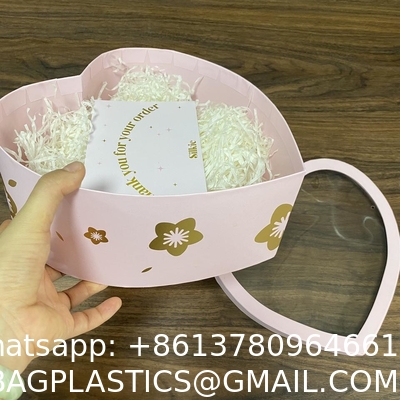 Custom Emballage Big Packaging Carton Pink Heart Shape Gift Paper Boxes With Pvc Clear Window On Lid For Flowers