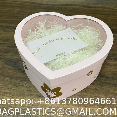 Custom Emballage Big Packaging Carton Pink Heart Shape Gift Paper Boxes With Pvc Clear Window On Lid For Flowers