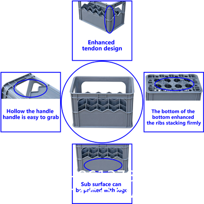 Plastic Beer Bottle Crate 15 Bottles Wholesale Stackable Turnover Storage Plastic Beer Crates 12/15/20/24/40 Bottles Green/Black/Blue/Red Mesh Style