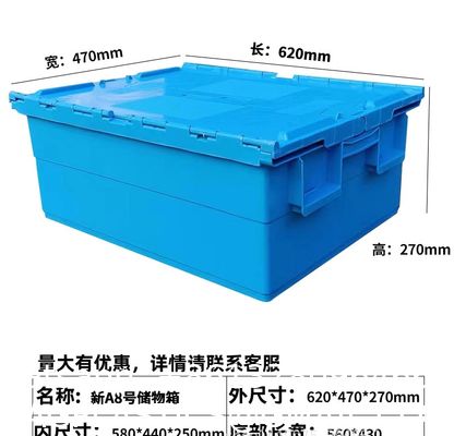 Large Size Distribution Container With Hinged Lid Storage Bins Plastic Stackable Large Plastic Attached Lid Container