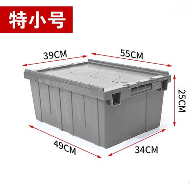 Heavy-Duty Solid Plastic Tote Storage Box With Attached Lid Recyclable Stackable Crate For Logistics And Moving Container
