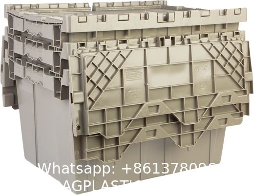 Efficient Foldable Turnover Plastic Crate Attached Lid Solid Moving Storage Bin Stackable Pallet Container For Convenient
