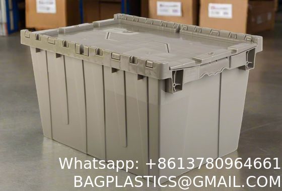 Efficient Foldable Turnover Plastic Crate Attached Lid Solid Moving Storage Bin Stackable Pallet Container For Convenient