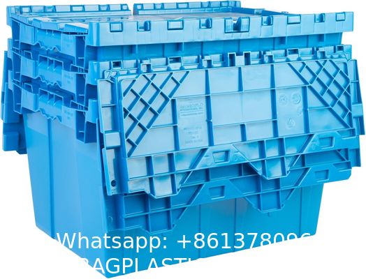 Efficient Foldable Turnover Plastic Crate Attached Lid Solid Moving Storage Bin Stackable Pallet Container For Convenient
