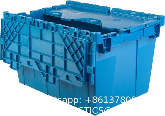 Efficient Foldable Turnover Plastic Crate Attached Lid Solid Moving Storage Bin Stackable Pallet Container For Convenient