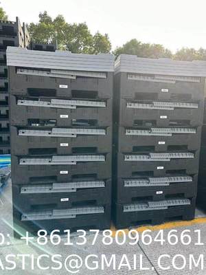 HDPE Solid Plastic Box Packaging Plastic Pallet Bulk Container With Wheel Heavy Duty 4 Way Entry Solid Storage Stackable Pallet Boxs With Wheels