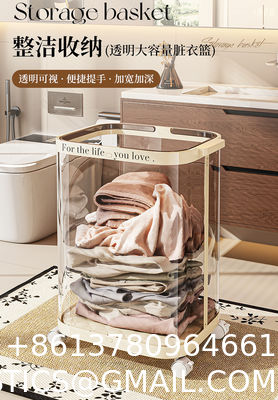 Sustainable Household Dirty Clothes Basket Simple Transparent With Handle Clothing Storage Basket Retro Sorting Basket Removable Plastic Laundry Basket