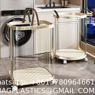 Sustainable Household Dirty Clothes Basket Simple Transparent With Handle Clothing Storage Basket Retro Sorting Basket Removable Plastic Laundry Basket
