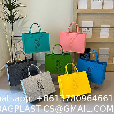 Factory Supply New Style Fashion Hand Bags Shopping Handbag Felt Customized Multi-Pocket Handbag Felt Tote Bag Eco-Friendly Cotton Felt Handle Beautiful Striped