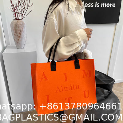 Portable Promotion Custom Printed Logo Felt Tote Bag Handbags Wool Felt Grocery Shopping Tote Bag Wholesale Fashion Women Daily Felt Gift Tote Bag With Outer Pocket