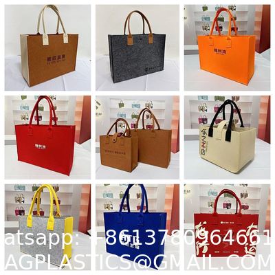 Portable Promotion Custom Printed Logo Felt Tote Bag Handbags Wool Felt Grocery Shopping Tote Bag Wholesale Fashion Women Daily Felt Gift Tote Bag With Outer Pocket