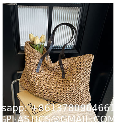 Crochet Raffia Tote Bag Kit Set For Beginners Beach Tote Bag For Women Beach Straw Handmade Bag Woven Rattan Bag For Women Raffia Yarn For Crocheting Raffia Paper Ribbons For Craft