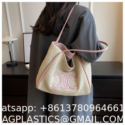 Women Small Straw Bags Summer Beach Tote Bag Handmade Woven Hobo Purse Handbag Customized New Arrival Hand Made Natural Straw Raffia Blue Striped Crochet Beach Bag Crochet Bags Custom Order