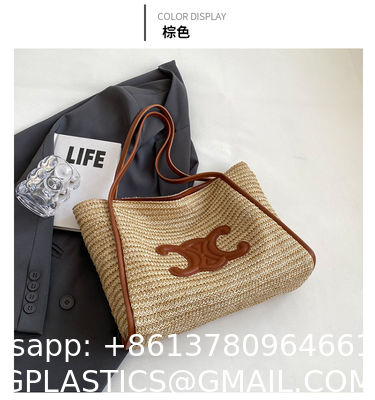 Women Small Straw Bags Summer Beach Tote Bag Handmade Woven Hobo Purse Handbag Customized New Arrival Hand Made Natural Straw Raffia Blue Striped Crochet Beach Bag Crochet Bags Custom Order