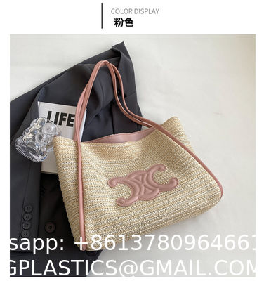 Women Small Straw Bags Summer Beach Tote Bag Handmade Woven Hobo Purse Handbag Customized New Arrival Hand Made Natural Straw Raffia Blue Striped Crochet Beach Bag Crochet Bags Custom Order