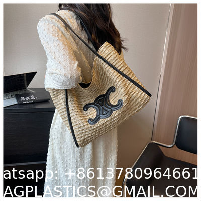 Women Small Straw Bags Summer Beach Tote Bag Handmade Woven Hobo Purse Handbag Customized New Arrival Hand Made Natural Straw Raffia Blue Striped Crochet Beach Bag Crochet Bags Custom Order