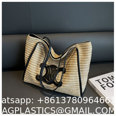 Women Small Straw Bags Summer Beach Tote Bag Handmade Woven Hobo Purse Handbag Customized New Arrival Hand Made Natural Straw Raffia Blue Striped Crochet Beach Bag Crochet Bags Custom Order