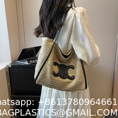 Women Small Straw Bags Summer Beach Tote Bag Handmade Woven Hobo Purse Handbag Customized New Arrival Hand Made Natural Straw Raffia Blue Striped Crochet Beach Bag Crochet Bags Custom Order