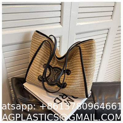 Women Small Straw Bags Summer Beach Tote Bag Handmade Woven Hobo Purse Handbag Customized New Arrival Hand Made Natural Straw Raffia Blue Striped Crochet Beach Bag Crochet Bags Custom Order